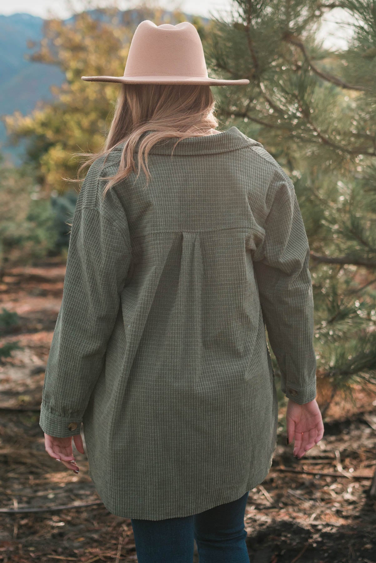 Back view of the olive shacket