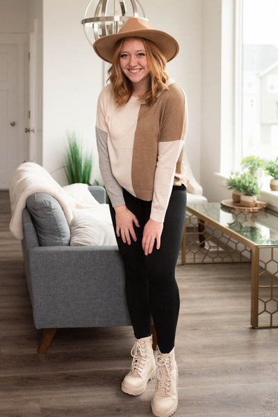 Long sleeve taupe block sweater