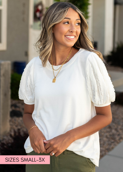 White top with patterned short sleeve
