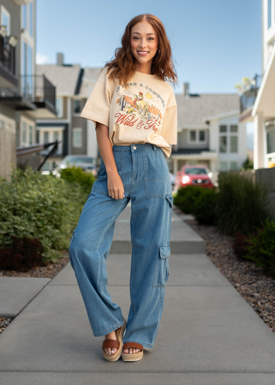 Wide leg denim pants