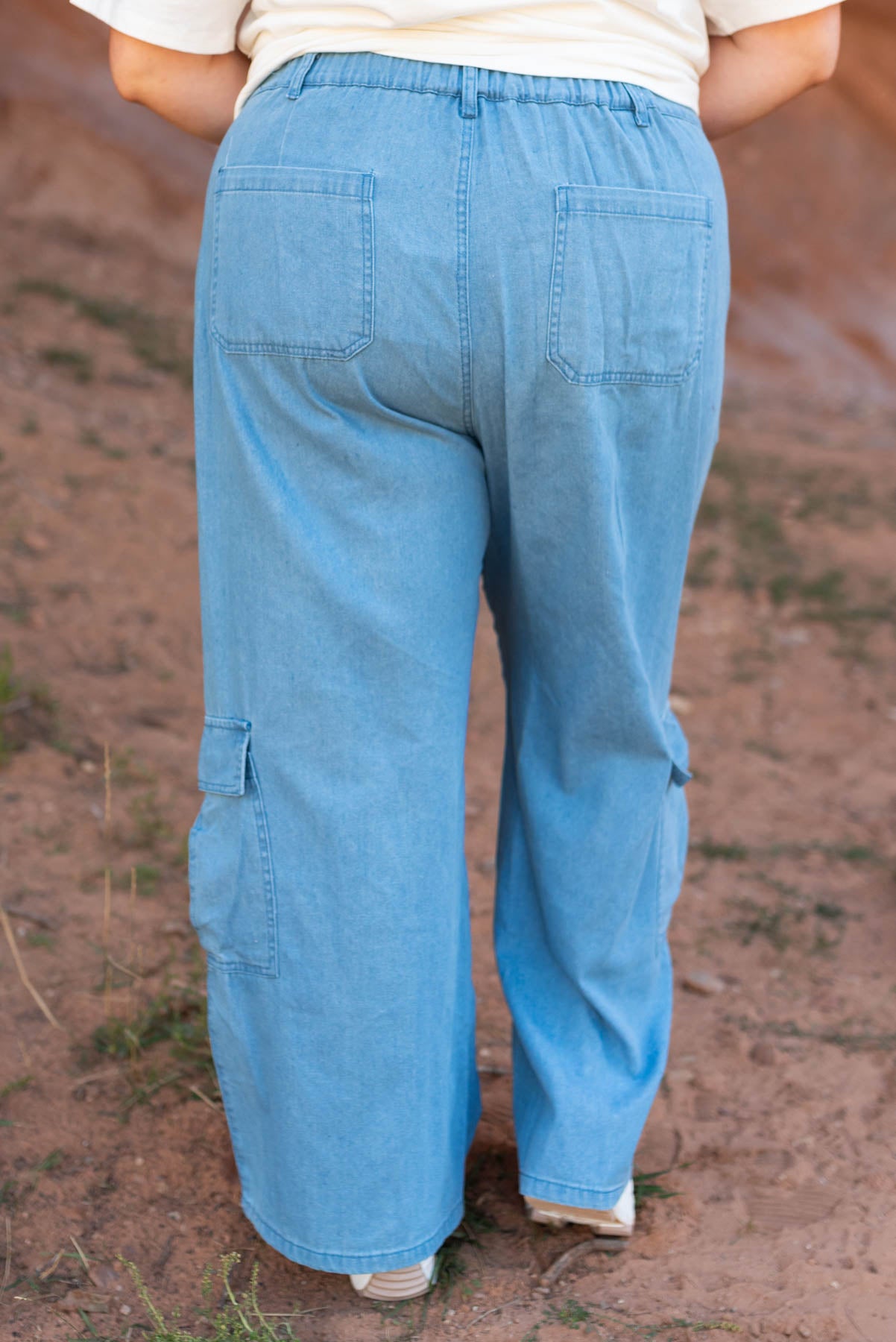 Back view of plus size denim pants