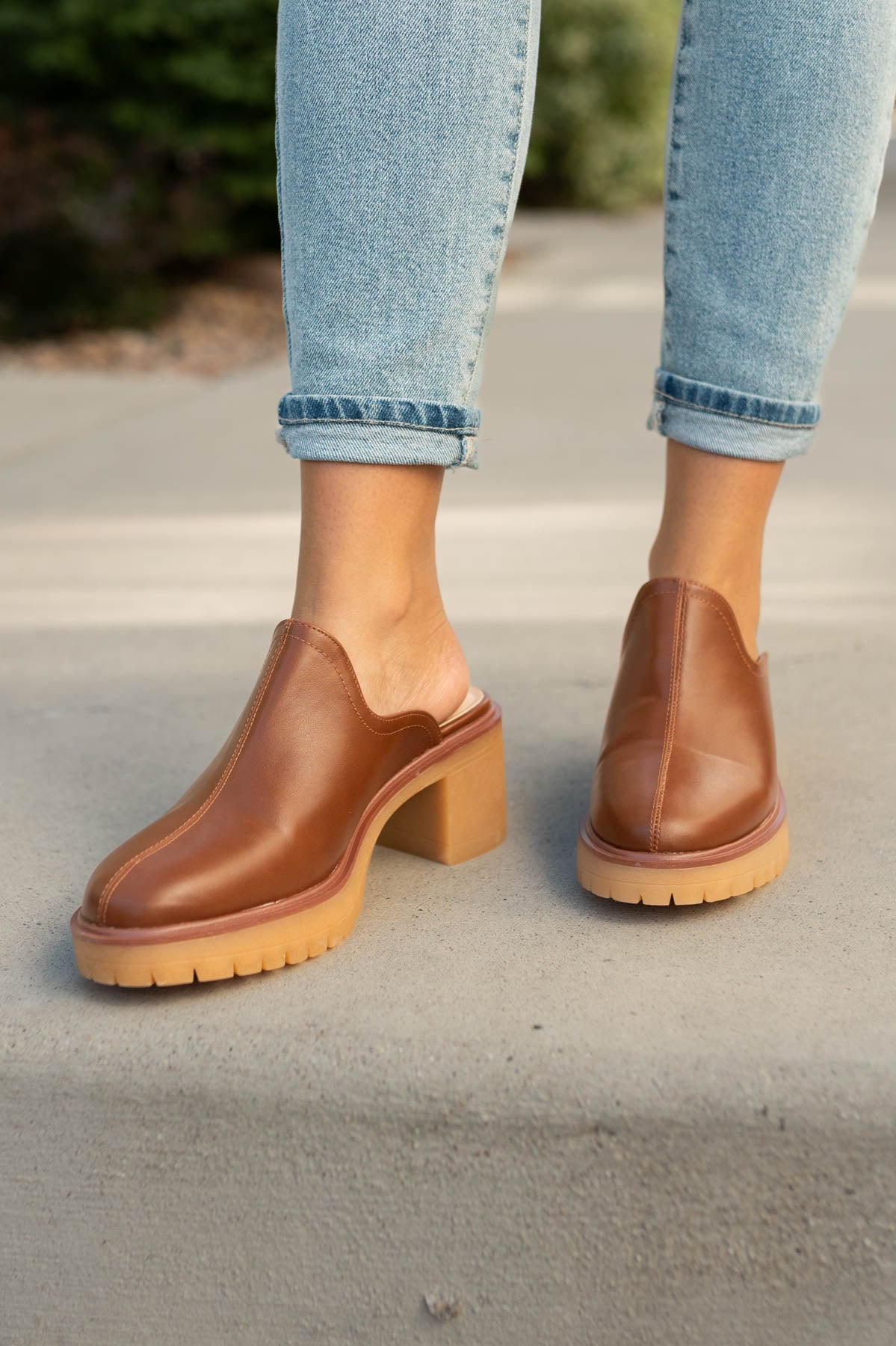 Tan heels with chunky heels