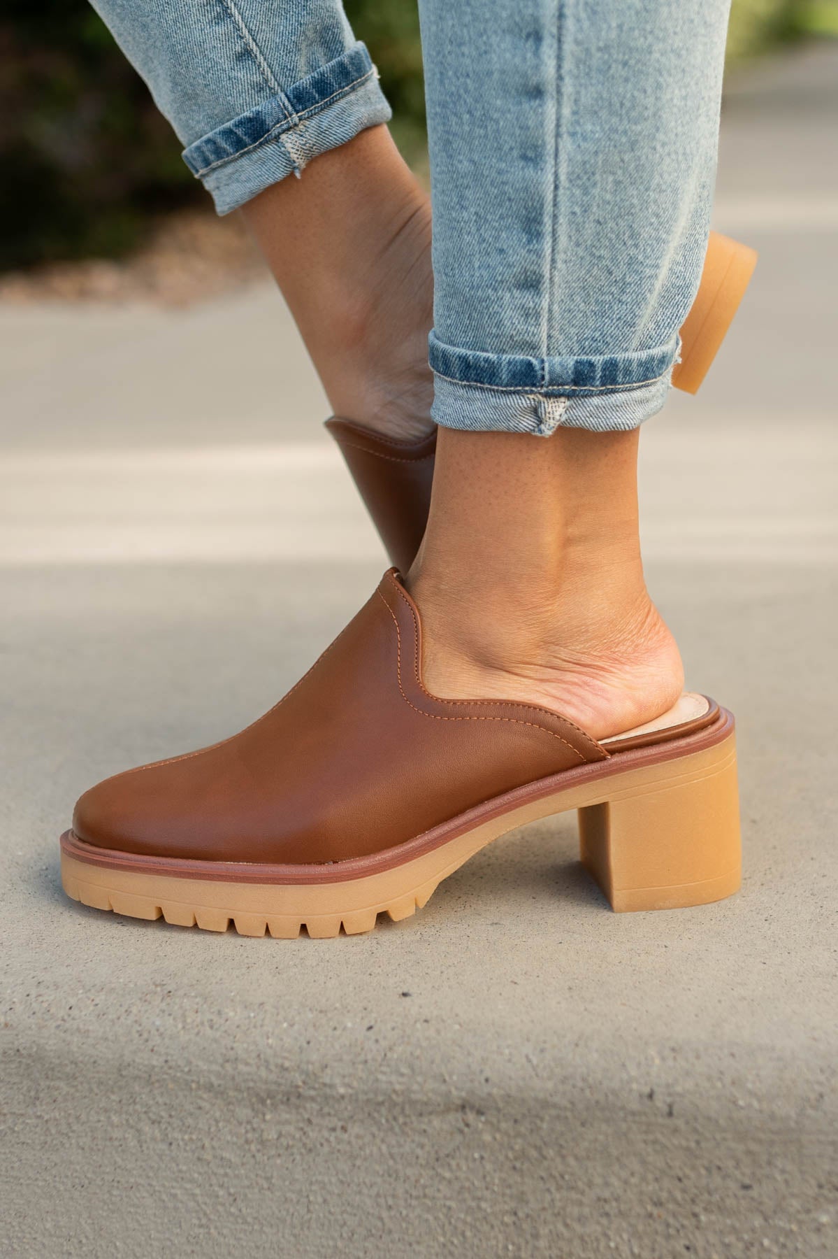 Side view of tan heels