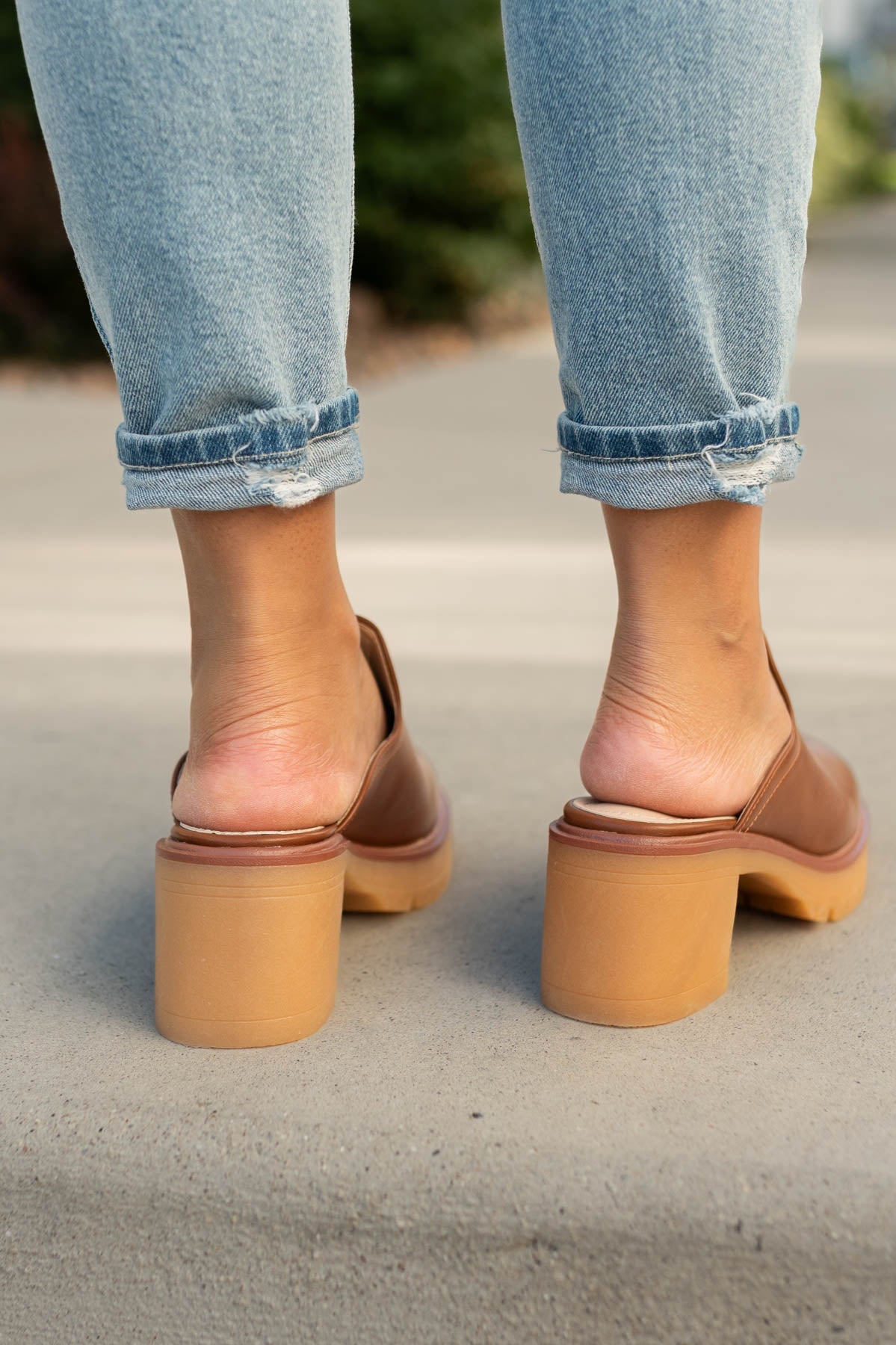 Back view of tan heels