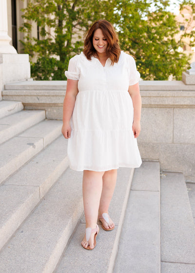 Knee length plus size ivory mini dress in plus size