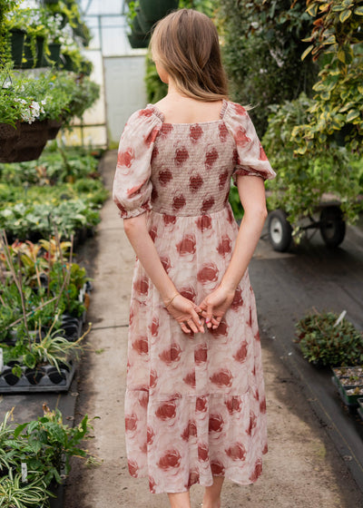 Back view of the rose flroal tiered dress