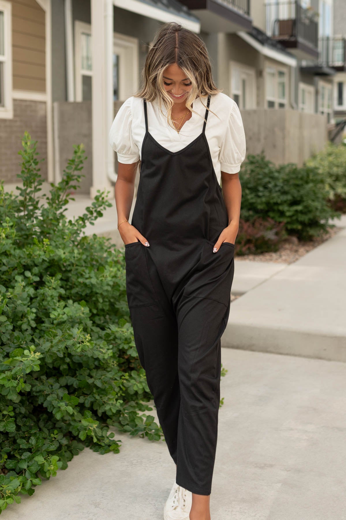 Black jumpsuit with suspenders shop