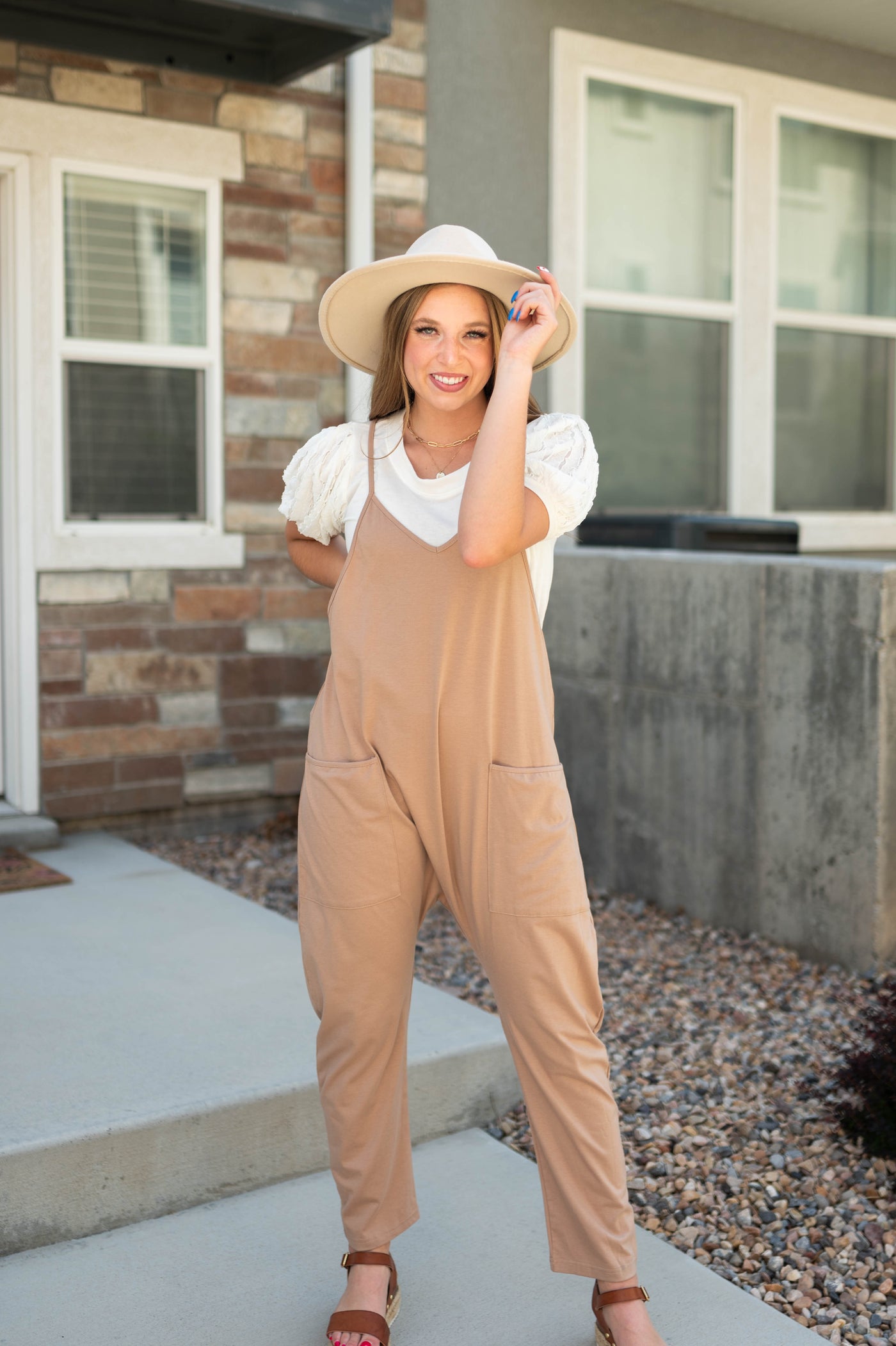 Knit taupe jumpsuit