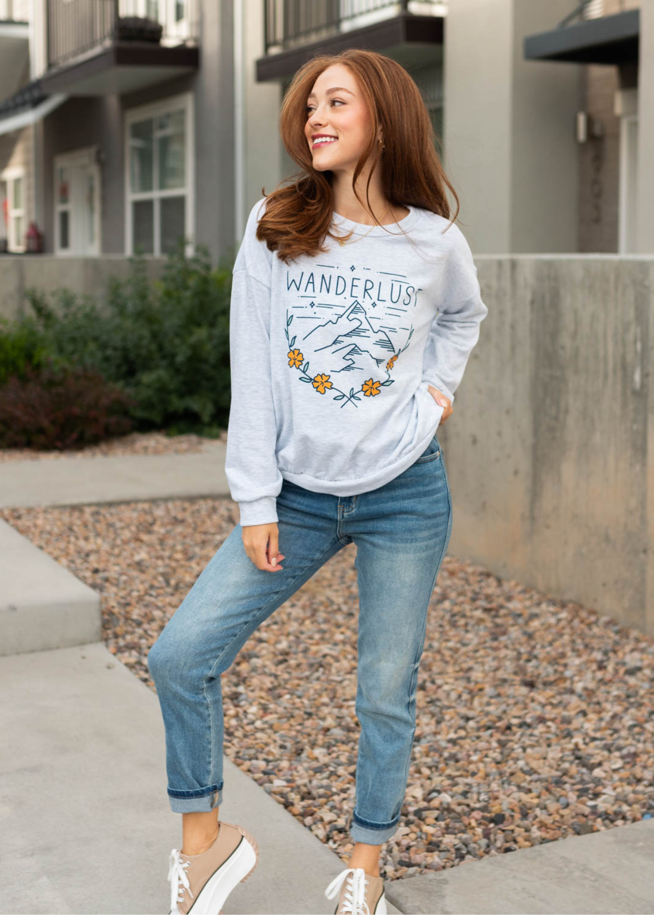 Wanderlust grey pullover top