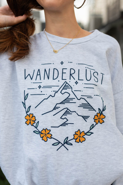 Wanderlust grey pullover with mountain picture