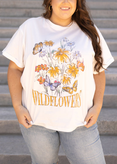 Short sleeve plus size wildflower white tee