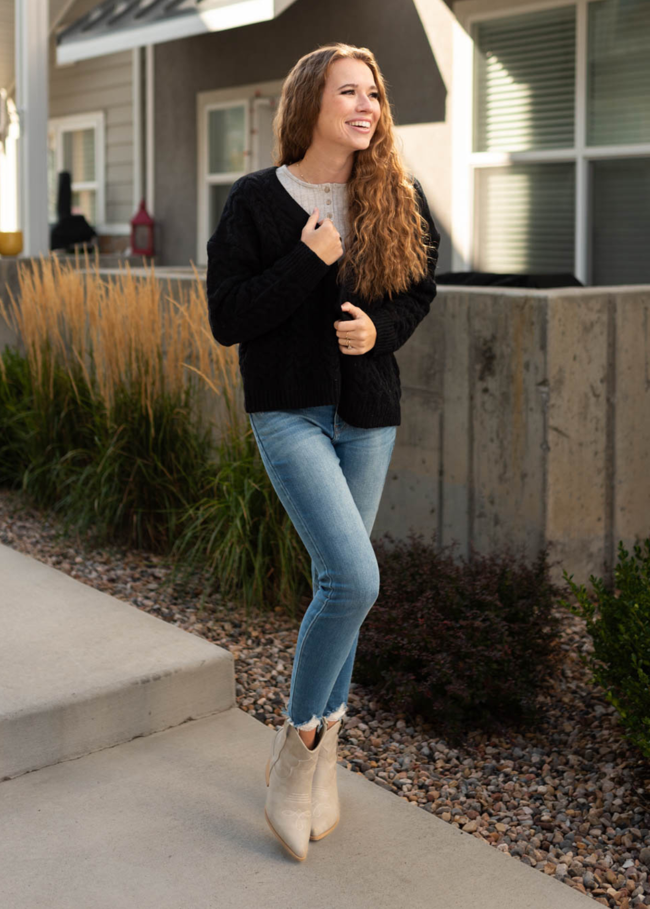 Long sleeve black open knit sweater