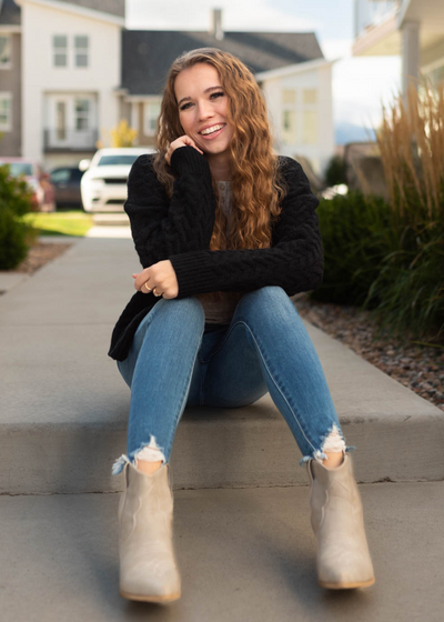 Black open knit sweater
