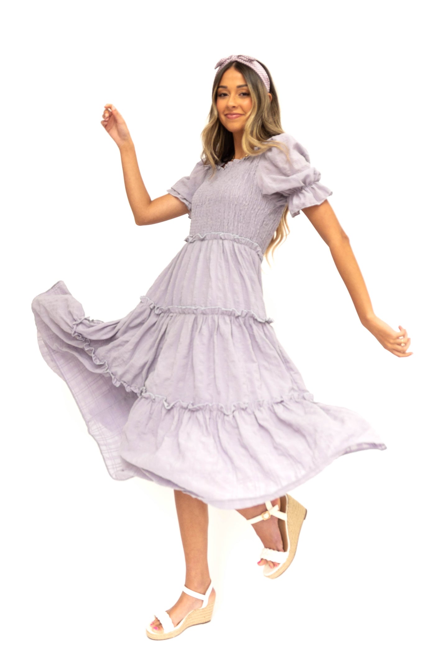 Lavender dress with tiered skirt