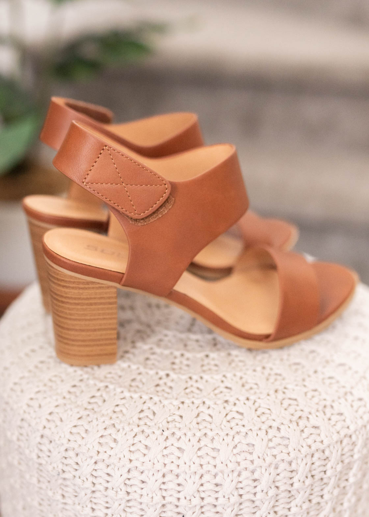 Brown open toe heel