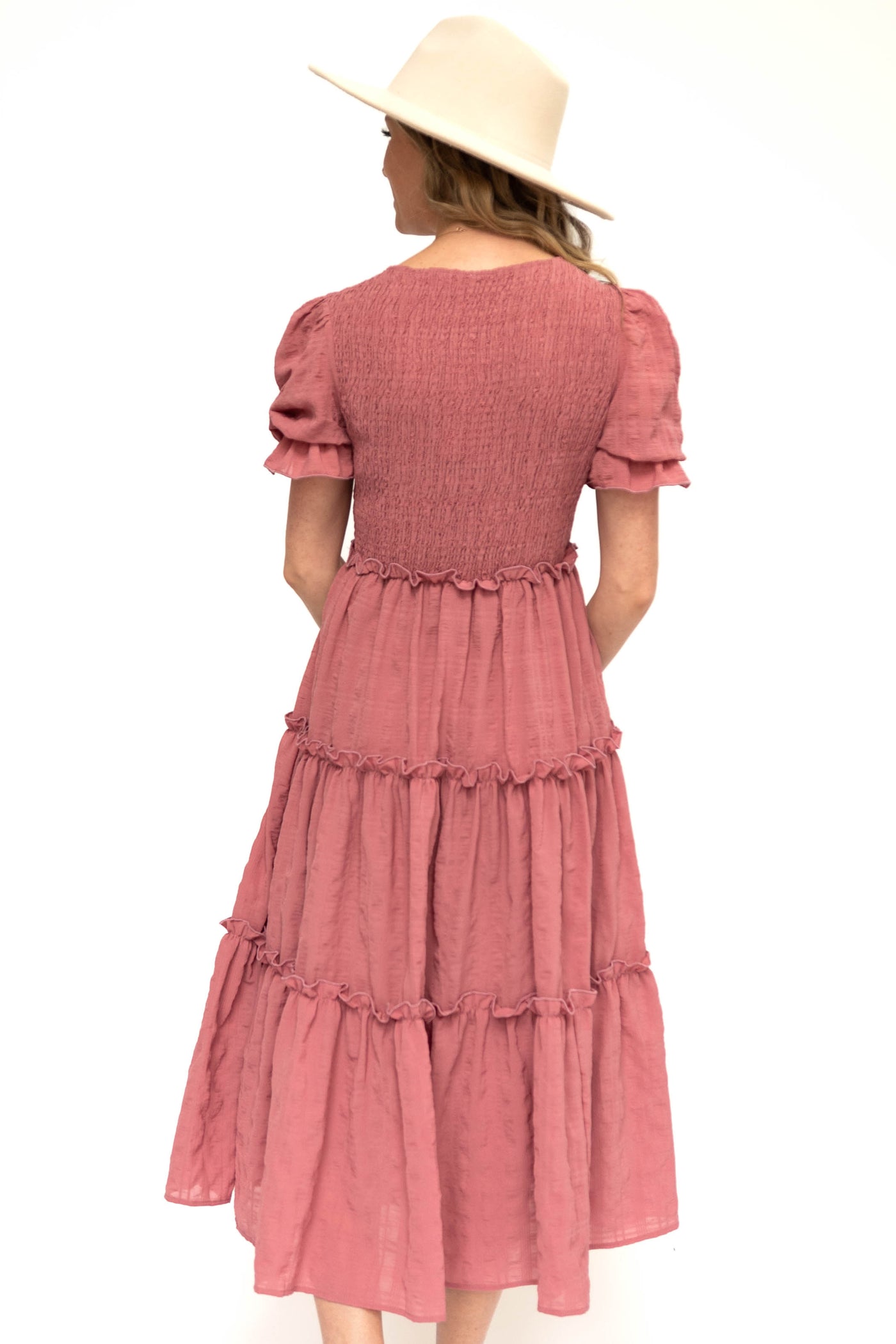 Back view of a rose dress