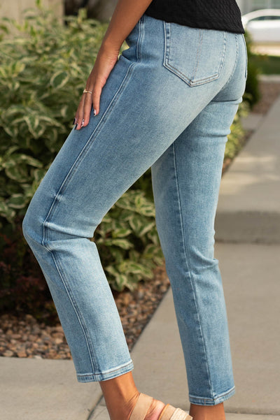 Side view of light girlfriend jeans