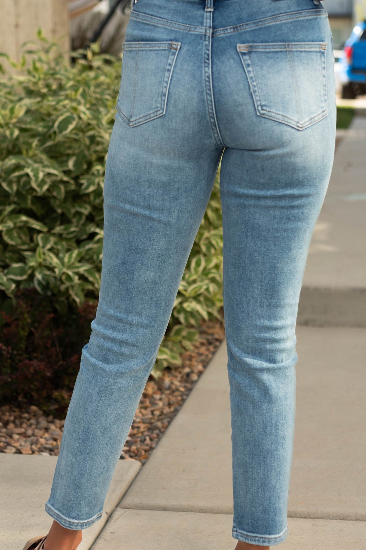 Back view of light girlfriend jeans