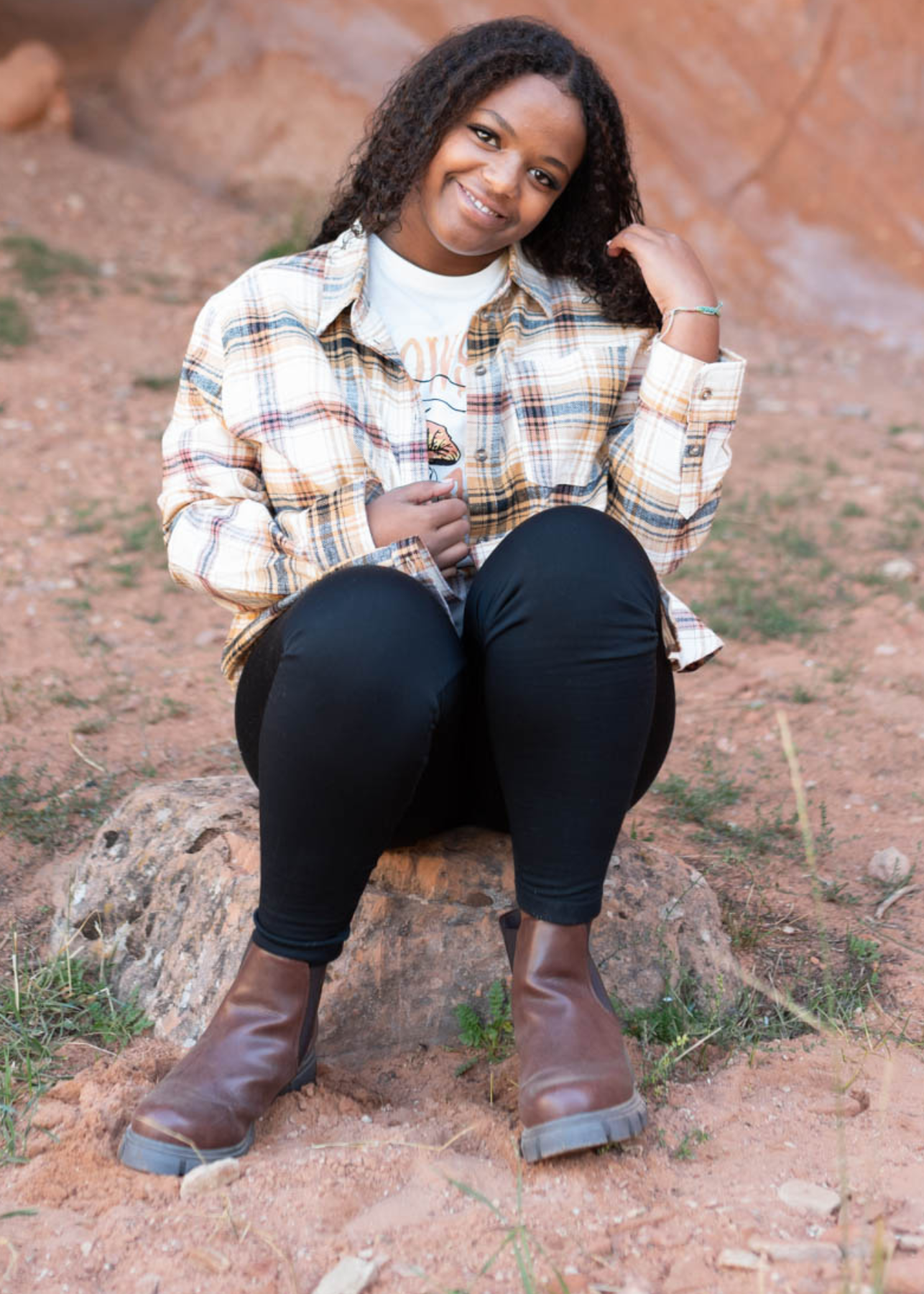 Saffron plaid top