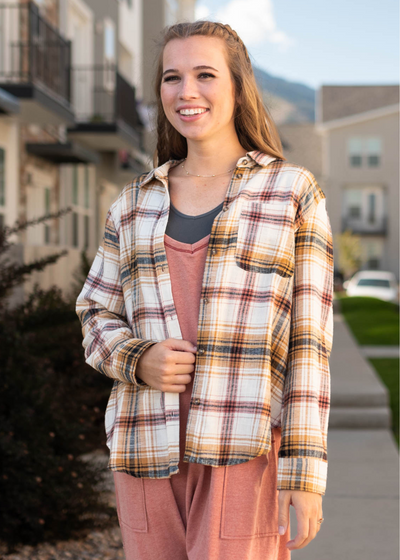 Saffron plaid top