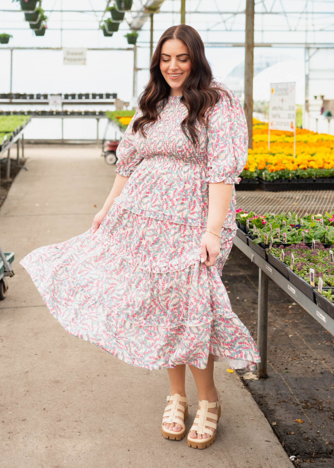 Plus size floral smocked dress