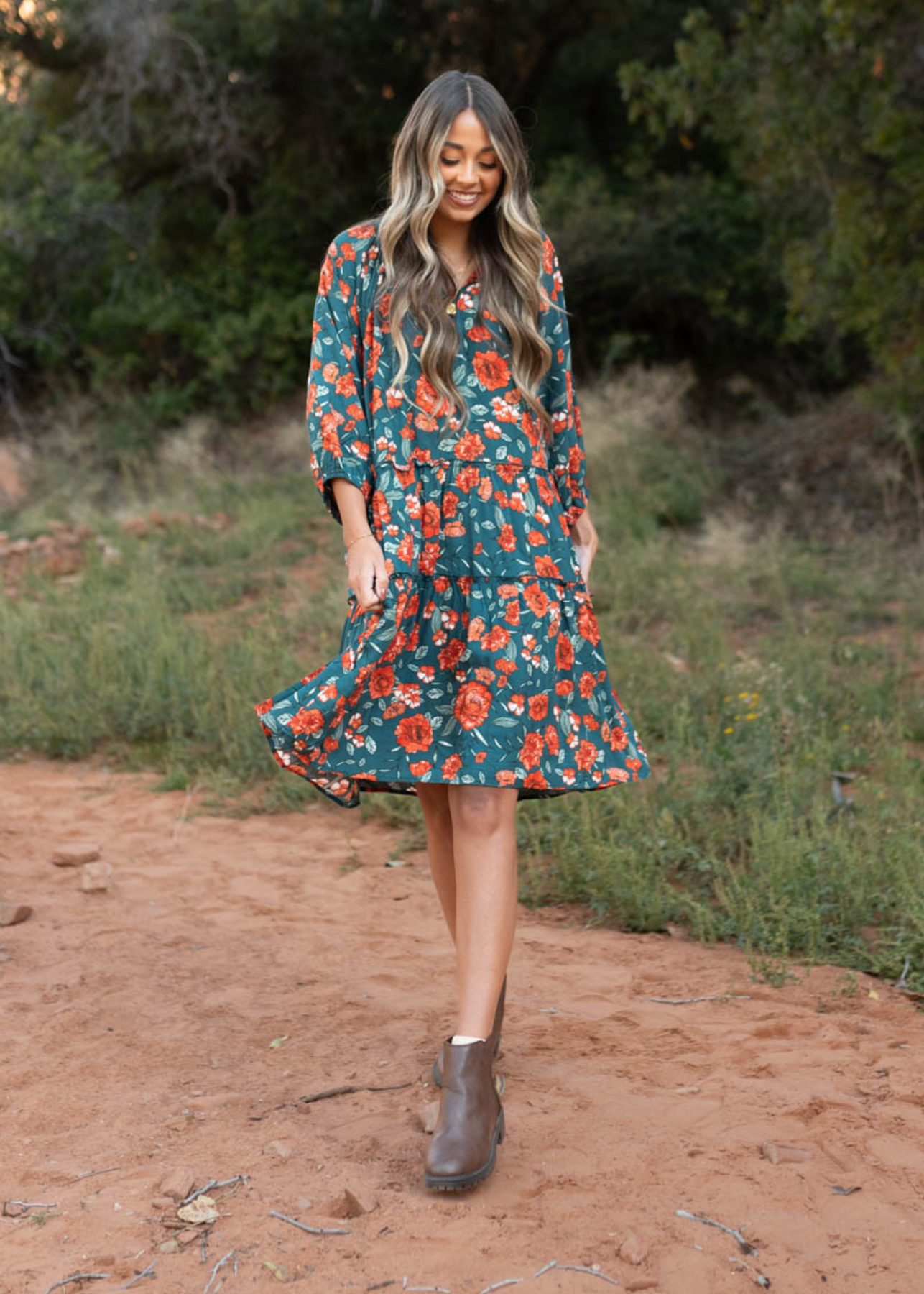 Teal floral dress