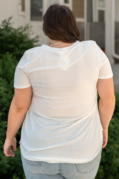 Back view of a plus size white tee