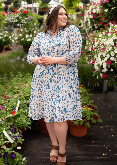 Zoe Blue Floral Button Up Dress