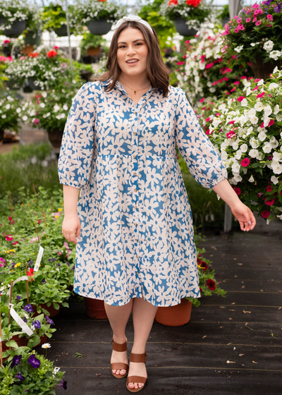 Zoe Blue Floral Button Up Dress