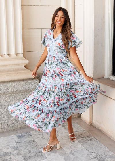 Zoie Blue Floral Tiered Dress