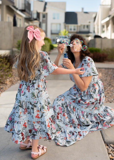 Zoie Blue Floral Tiered Little Girl Dress