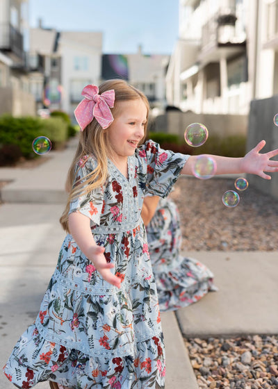 Zoie Blue Floral Tiered Little Girl Dress