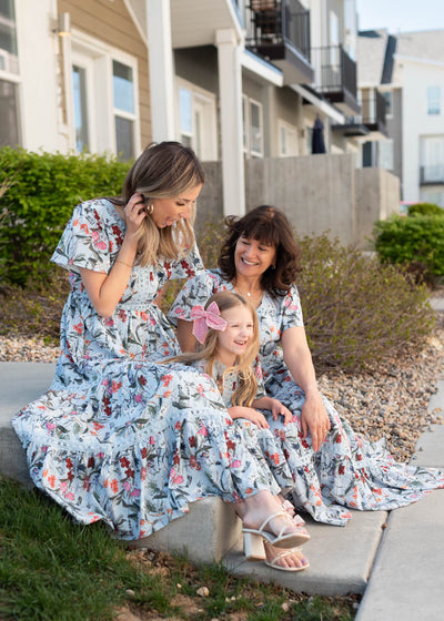 Zoie Blue Floral Tiered Little Girl Dress