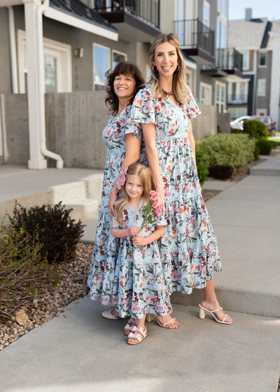 Zoie Blue Floral Tiered Little Girl Dress