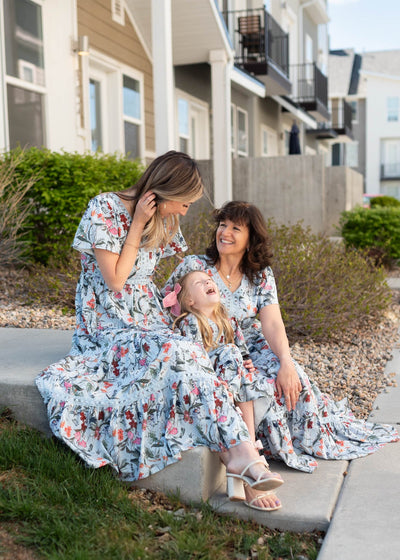 Zoie Blue Floral Tiered Little Girl Dress