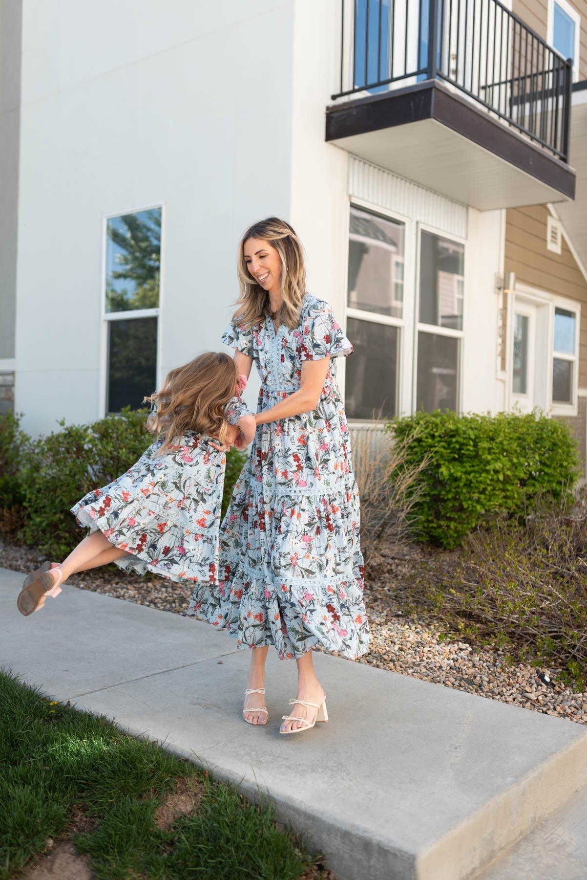Zoie Blue Floral Tiered Little Girl Dress