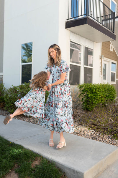 Zoie Blue Floral Tiered Little Girl Dress