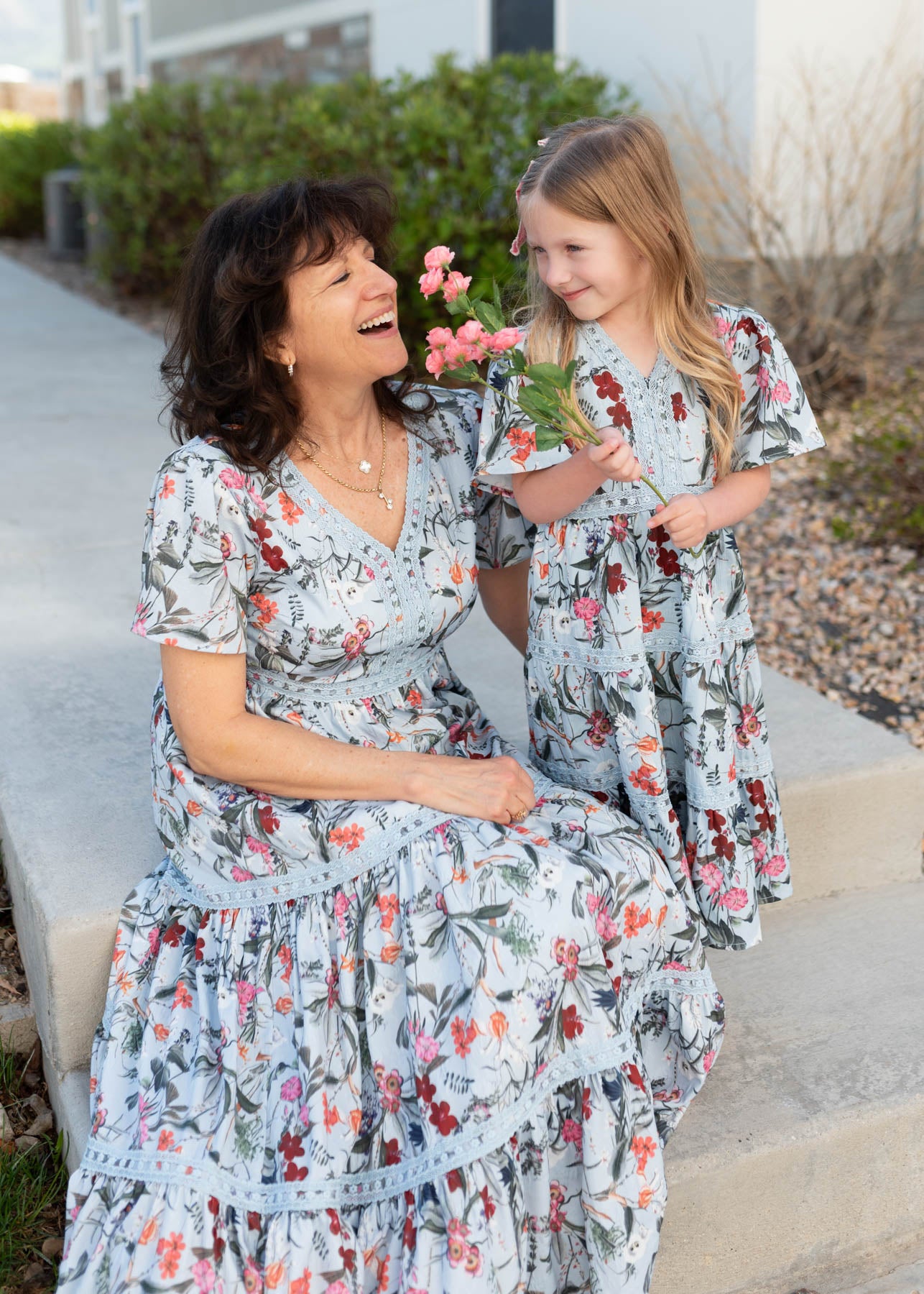 Zoie Blue Floral Tiered Little Girl Dress