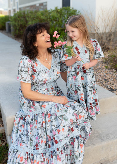 Zoie Blue Floral Tiered Little Girl Dress