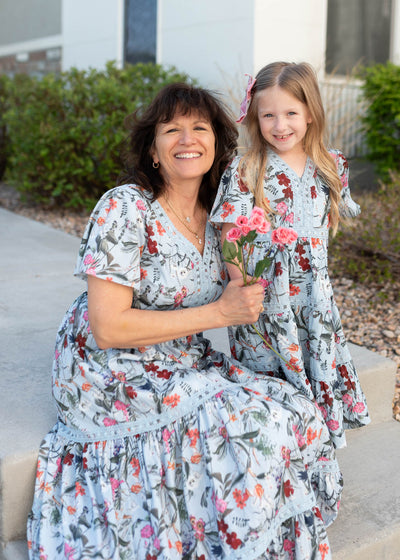 Zoie Blue Floral Tiered Little Girl Dress