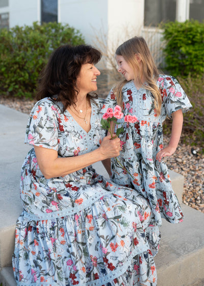 Zoie Blue Floral Tiered Little Girl Dress