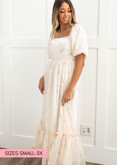 Elara Cream Floral Dress
