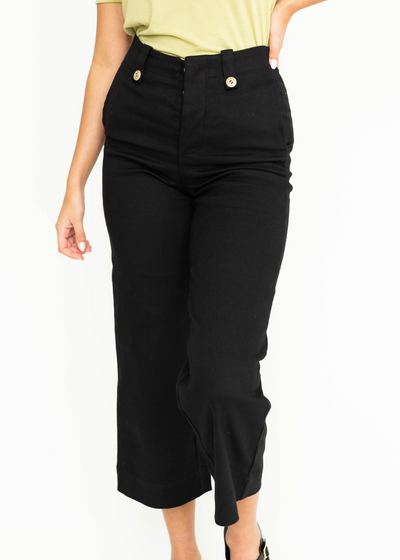 Front view of cropped wide leg pants