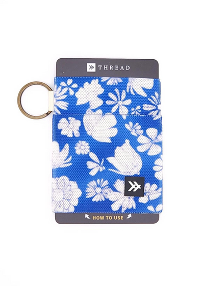 Royal blue Thread wallet card holder with white flowers