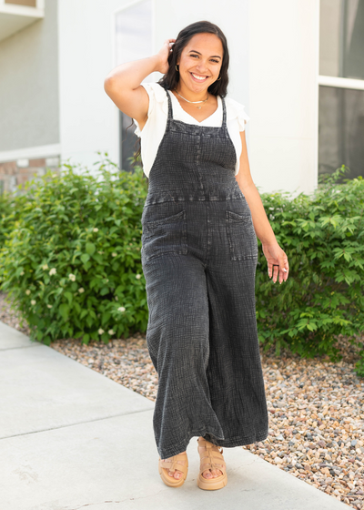 Black denim jumpsuit