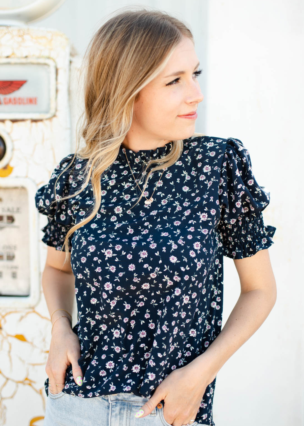 Navy floral top