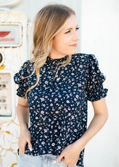 Navy floral top