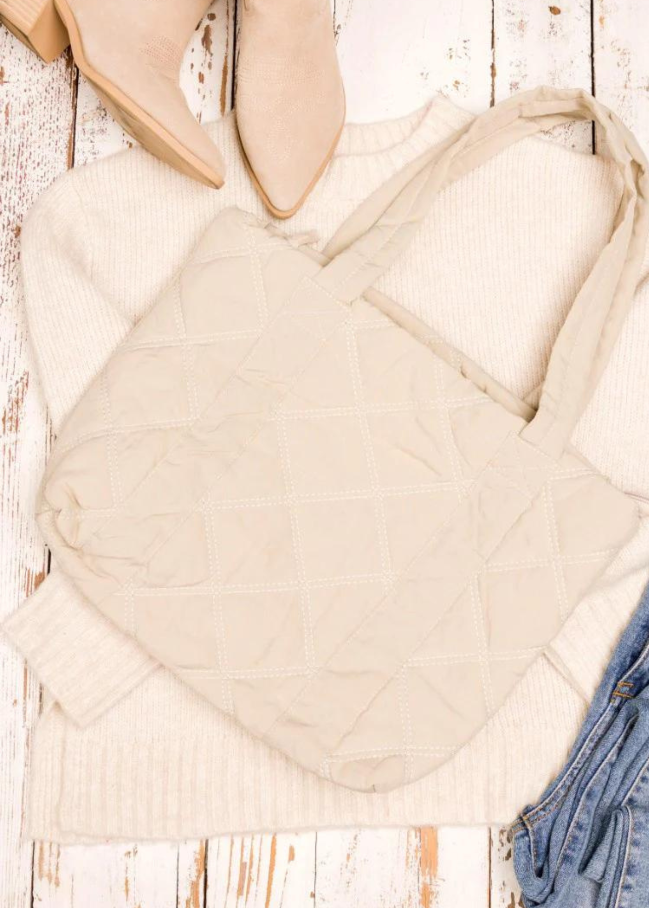Blithe Beige Quilted Tote