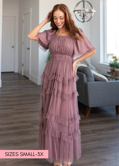 Dusty lavender maxi dress with short sleeves