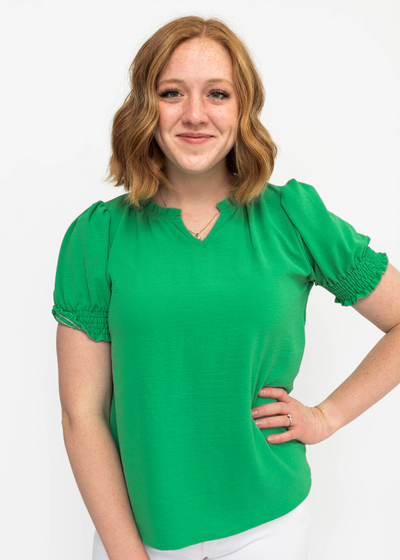 Kelly green top with open neck